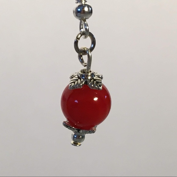 Red Orange Stripe Agate Small Drop Earrings - Picture 8 of 8